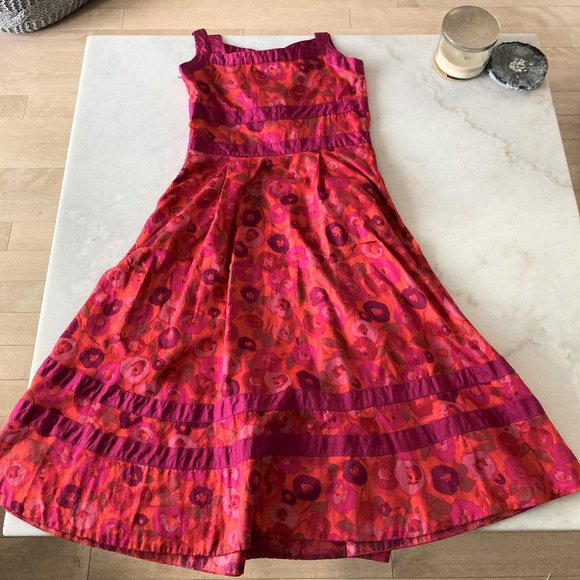 Marc by Marc Jacobs orange & pink floral print midi dress, silk magenta trim (4) - Picture 6 of 7